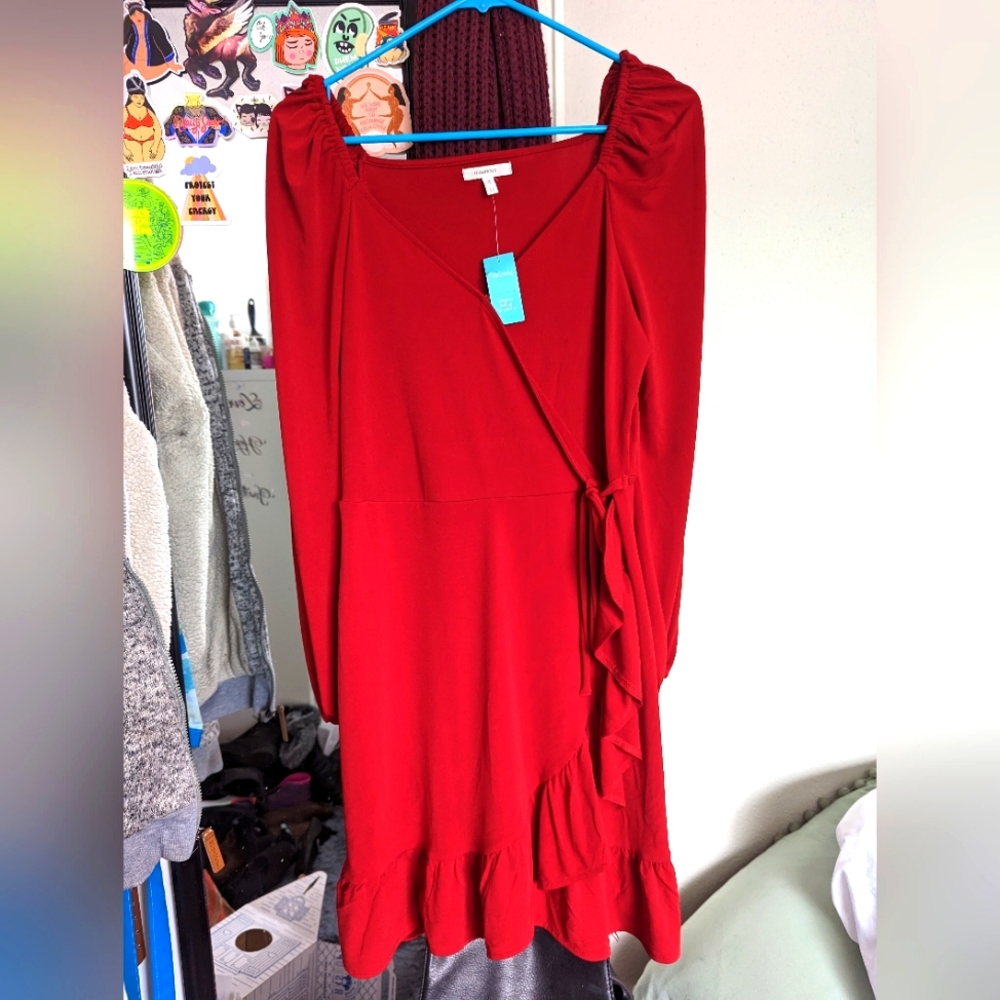 Maurices red ruffle tie dress size medium NWT